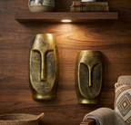Premium Golden Textured Face Wall Vases Set For Housewarming Gift