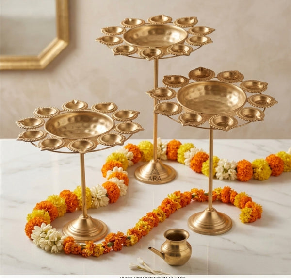Handcrafted Metal Floral Urli Set of 3 for Festive Decoration Multi Purpose Candle Holder for Floor Tabletop Ornament Housewarming Gifting Accessory New